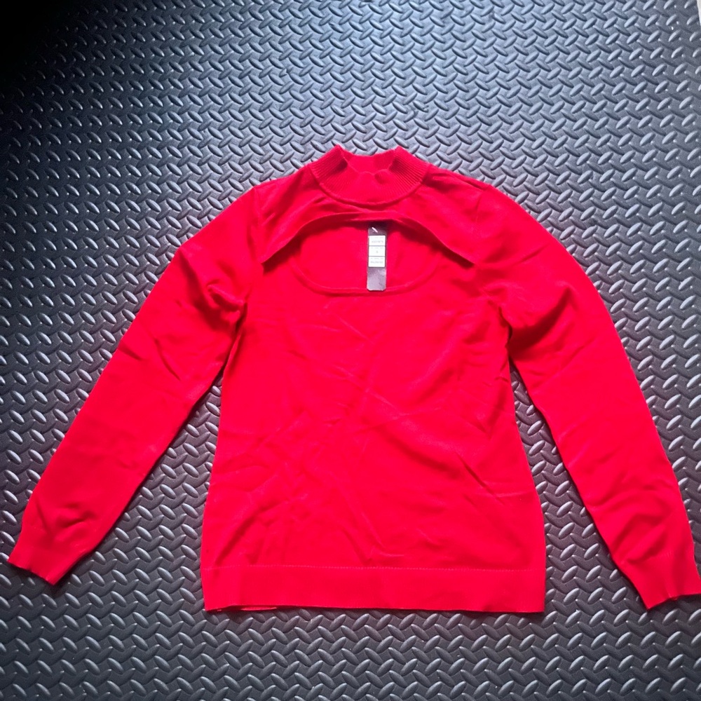 Belldini Red Long Sleeve Chic Keyhole Design Pullover Sweater Size Small